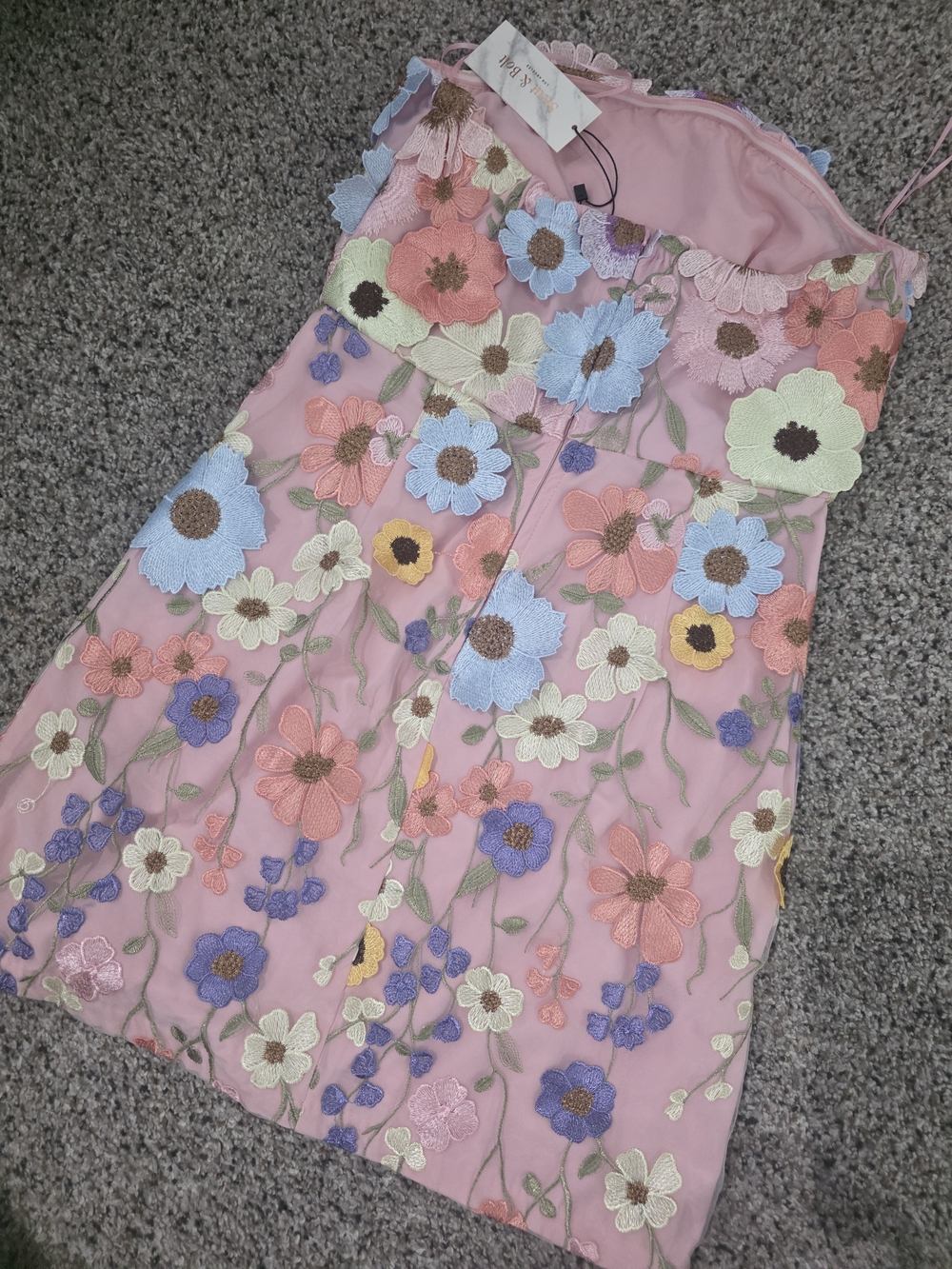 Embellished Pink Floral Boutique Dress Sz LARGE Dimensional Flowers - Picture 7 of 11